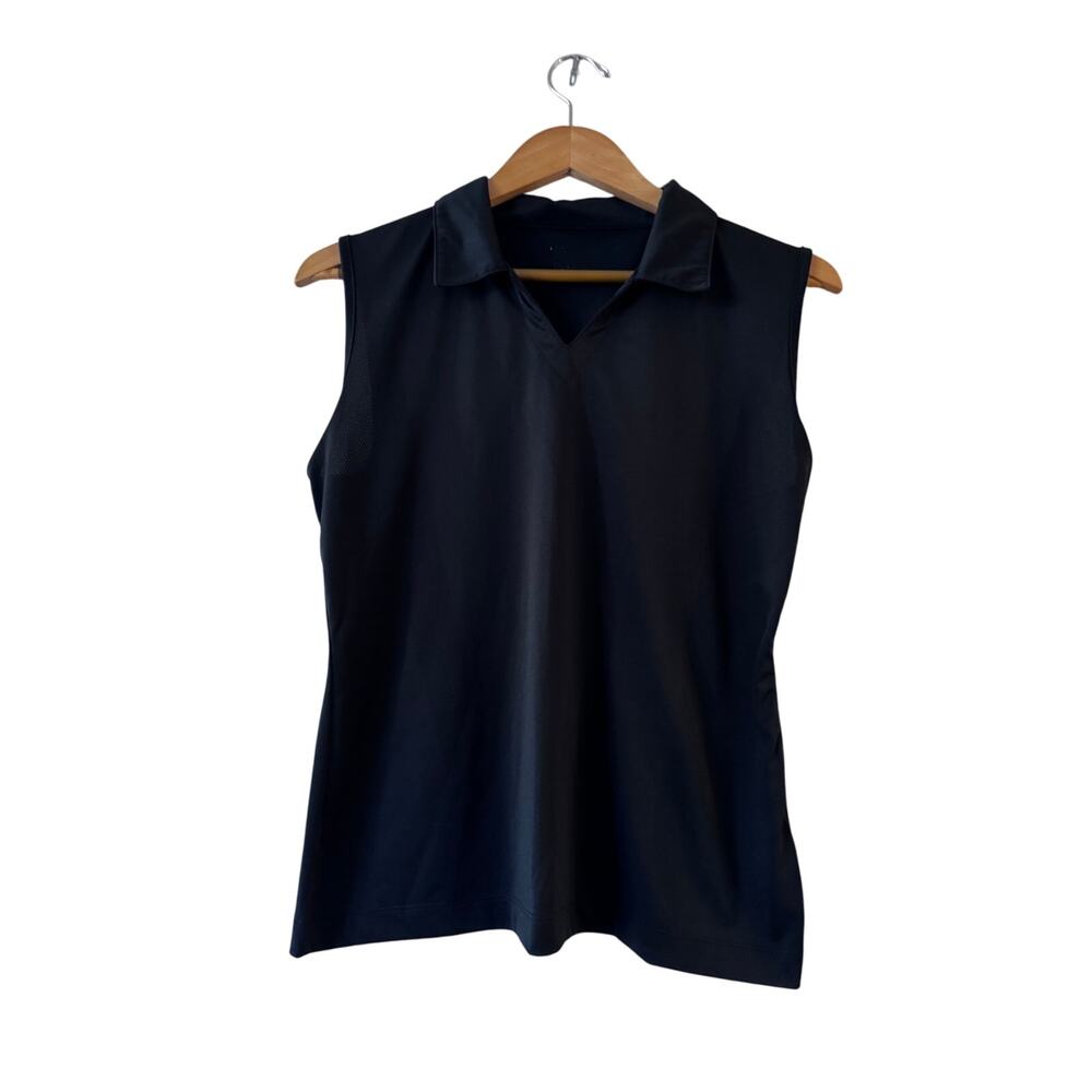 Nike Women's Sleeveless Golf Polo Shirt Size L Black V-Neck Collared Dri-Fit
